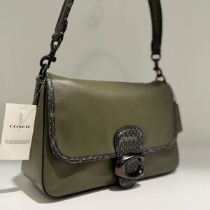 COACH Soft Tabby Shoulder Bag With Snakeskin Detail in Olive Drab Green
